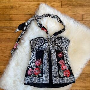 Y2k silk cache halter top